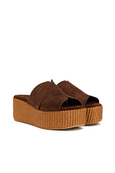 Dıvarese Acı Kahve Süet Dolgu Topuk Kadın Terlik