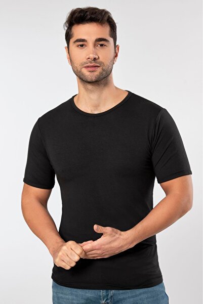 ERDEM İÇ GİYİM Ανδρικό μαύρο μπλουζάκι πολυτελείας από φυσικό μπαμπού Weweus 1130