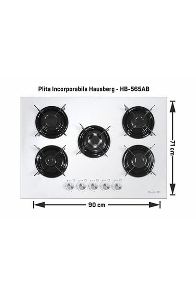 Hausberg Εντοιχιζόμενη εστία Hb-565ab, 5 καυστήρες, αερίου, ηλεκτρική ανάφλεξη, λευκό
