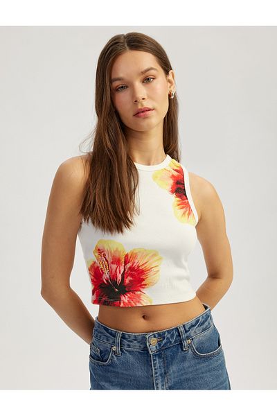 Koton Floral Printed Sleeveless Crew Neck Slim Fit Top