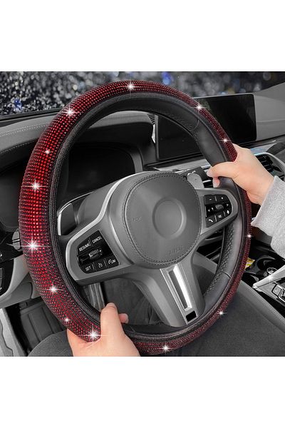 AGC Red Rhinestone Steering Wheel Cover – Universal Fit, Non-Slip & Stylish Design