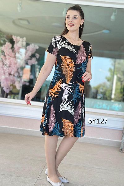 İnce Topuk Crew Neck Patterned Viscose Dress 5Y127
