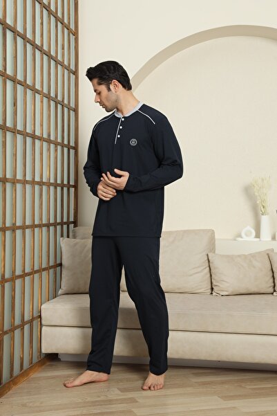 MODAREYA Довгорукавний сезонний піжама чоловічий з трикотажу темно-синього кольору