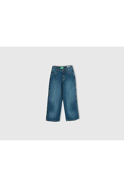 United Colors of Benetton Boy's Navy Blue Single Cargo Pocket Denim Trousers