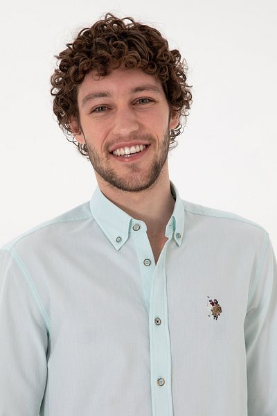 U.S. Polo Assn. Men's Aqua Green Long Sleeve Basic Shirt 50297913 -Vr083