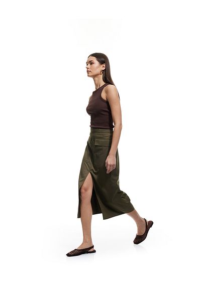 Koton Gabardine Fabric Slim Fit Clamshell Pocket Detail Slit Midi Pencil Skirt