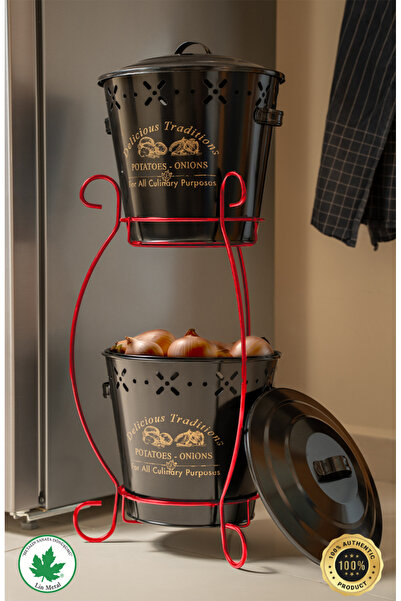 LİNMETAL 2 Katlı Konik Metal Patates-Soğan Kovası Sebzelik Patates Soğan Sebz...