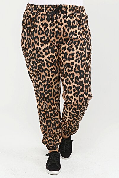 tarzımsüper Μεγάλο μέγεθος, ελαστική μέση και πόδια, στάμπα λεοπάρ, δύο τσέπες, κομψό άνετο αθλητικό παντελόνι με ψηλή μέση