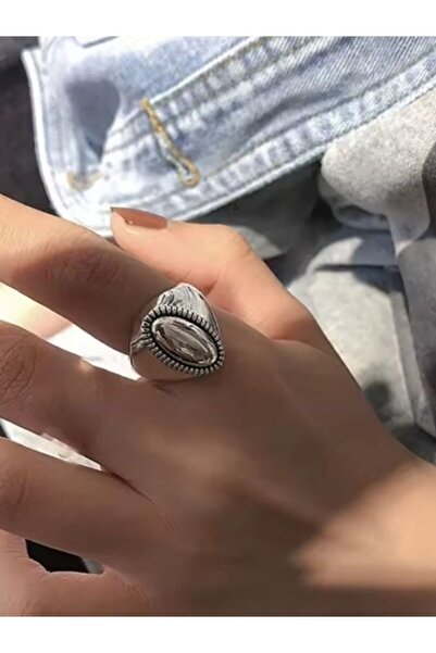 Eyelashes Silver 925 Ayar Gümüş Oval Bohem Tarz Ayarlanabilir Yüzük