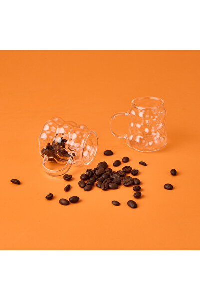 DMR 6-Piece Coffee Side Glasses with Beads with Handles - Transparent - 75 ml