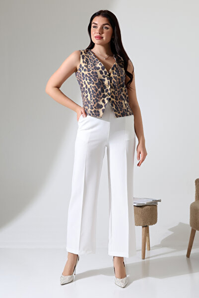 RABENBOUTIQUE Women's Leopard Patterned Buttoned Vest Rb2