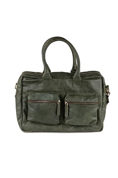 DUTCH-BAG حقيبة كمبيوتر محمول وحقيبة نسائية من الجلد الطبيعي مع حزام - أناقة في السفر والعمل والمدرسة - كاكي