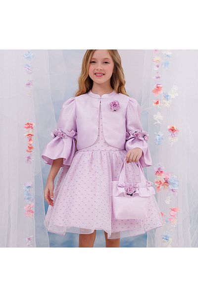 Pamina Girl's Rose Detailed Lilac Dress with Jacket Lilac 35294