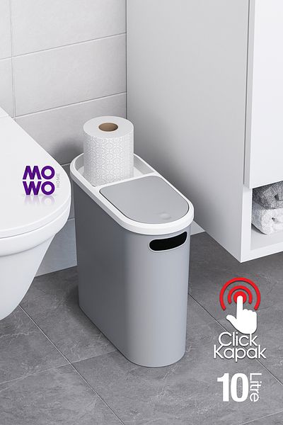 Mowo Home Click 10 Lt Trash Can Gray, Kitchen, Bathroom, Toilet Trash Can