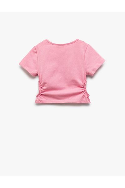 Koton Window Detailed Crew Neck Short Sleeve Cotton Crop Blouse