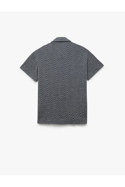 Koton Button Detailed Herringbone Patterned Short Sleeve Polo Neck T-Shirt