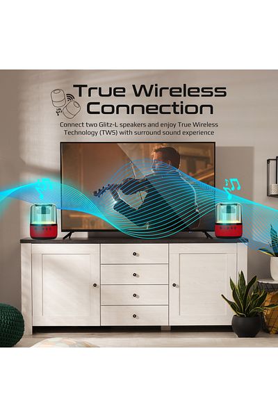 Promate مكبر صوت بلوتوث، مكبر صوت LED محمول لاسلكي حقيقي عالي الجودة بقوة 10 وات مع صوت عالي الدقة بزاوية 360 درجة،