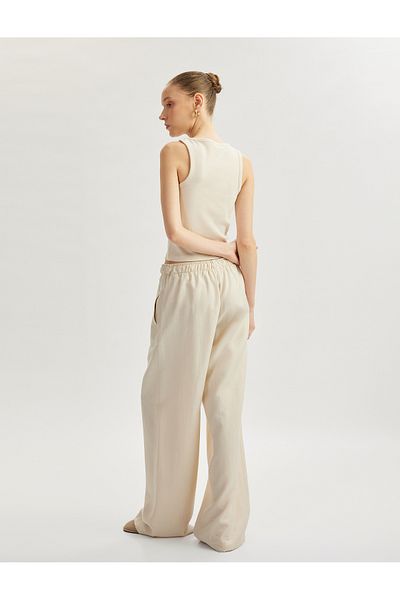 Koton Wide Leg Trousers with Belted Waist and Pocket Detail