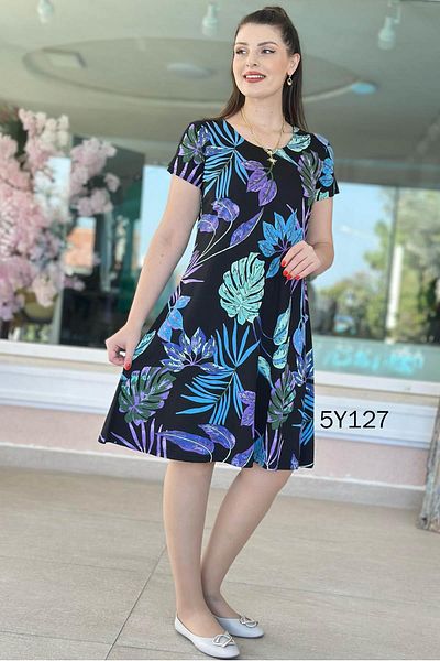 İnce Topuk Crew Neck Patterned Viscose Dress 5Y127
