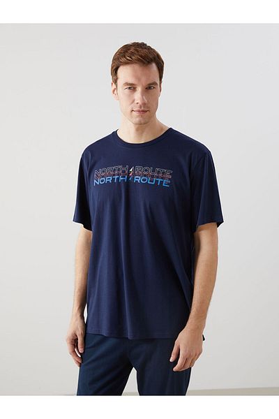 LC Waikiki Ανδρικό μπλουζάκι LCW Crew με κοντό μανίκι με εμπριμέ χτενισμένο βαμβάκι