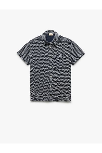 Koton Button Detailed Herringbone Patterned Short Sleeve Polo Neck T-Shirt