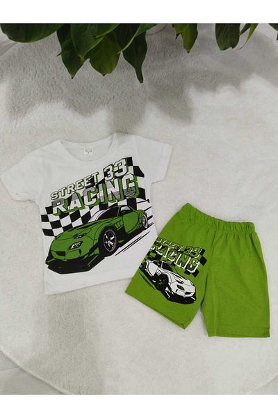 Store Boy's Summer Suit - Bus Motif Indent Kurushutu and Long Silver Driver's Tacks