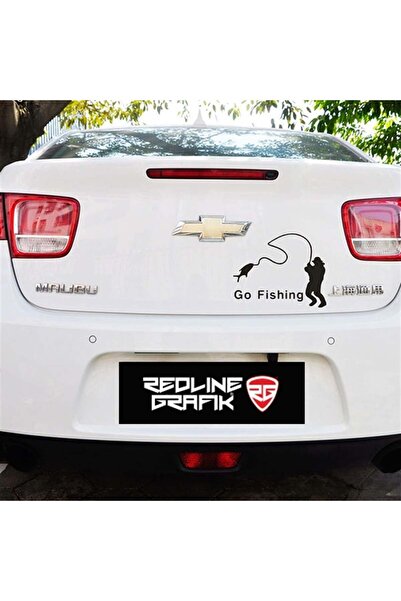 Redline Grafik ملصق سيارة Go Fishing مقاس 19x18 سم باللون الأسود