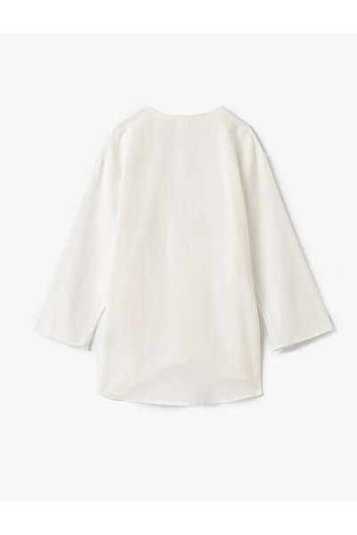 Koton Linen Blended Long Wide Sleeve Double Breasted Kimono