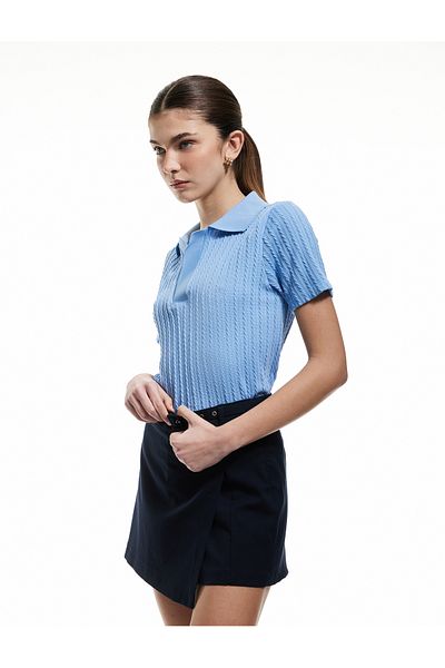 Koton Tricou cu mânecă scurtă cu guler polo cu împletitură de păr