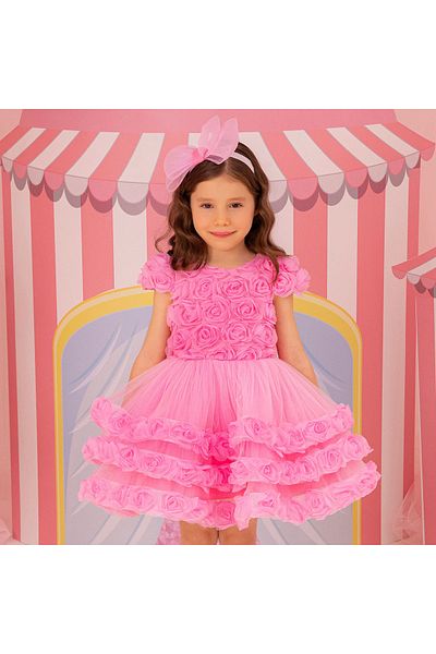 Pamina Pink Barbi Dress for Baby Girl Rose Embossed