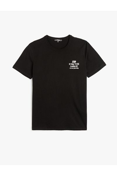 Koton Slogan Printed Short Sleeve Cotton Crew Neck Slim Fit T-Shirt