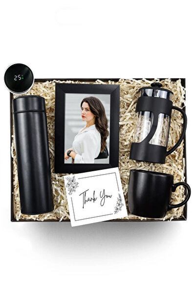 Trendmiya Dereceli Termos & Siyah Çerçeve & Siyah French Press & Siyah Mat Ku...