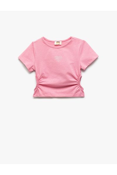 Koton Window Detailed Crew Neck Short Sleeve Cotton Crop Blouse