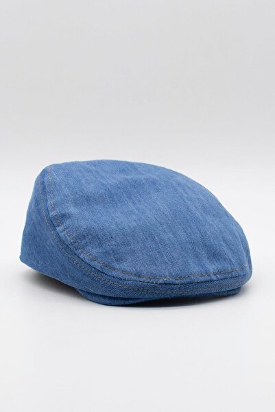 Külah Men's Jean Flat Cap Cap - Light Blue Denim Hat |   Standard Fit/Flexible