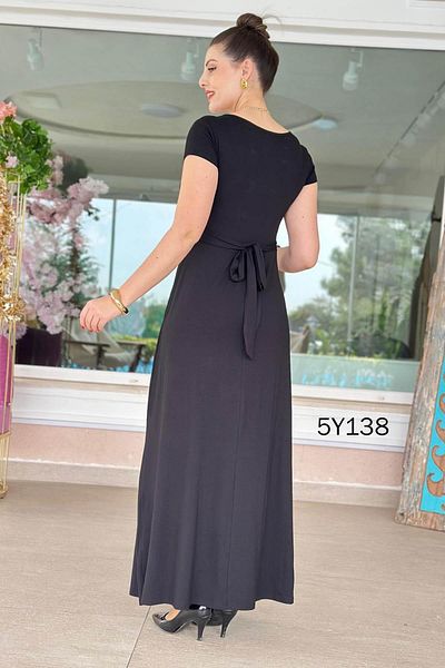 İnce Topuk Double Breasted Collar Waist Tie Viscose Dress 5Y138