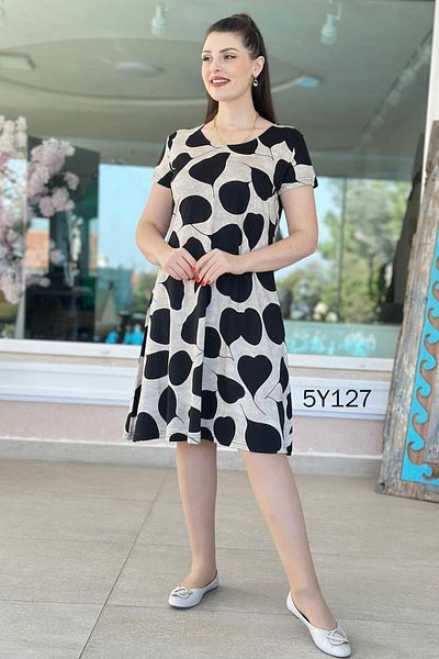 İnce Topuk Crew Neck Patterned Viscose Dress 5Y127