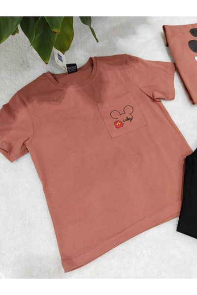 Store Boys' Summer Suit with Pocket Detail and Mickey Printed Shorts