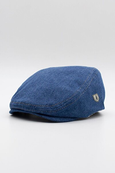 Külah Erkek Jean Flat Cap Kasket - Koyu Mavi Kot Şapka | Standart Fit/Esnek