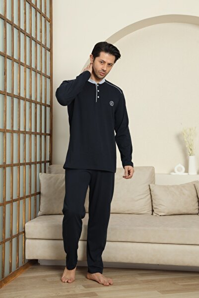 MODAREYA Довгорукавний сезонний піжама чоловічий з трикотажу темно-синього кольору