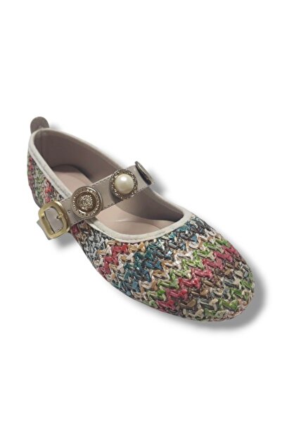 Markopark 154-25 Balerini de damă cu cataramă din perle împletite din paie