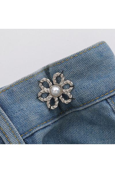 Choice 2 pairs Silvery (Sewing) 2pairs Waist Metal Flower Adjustable Tighten Invisibility Decoration Couple