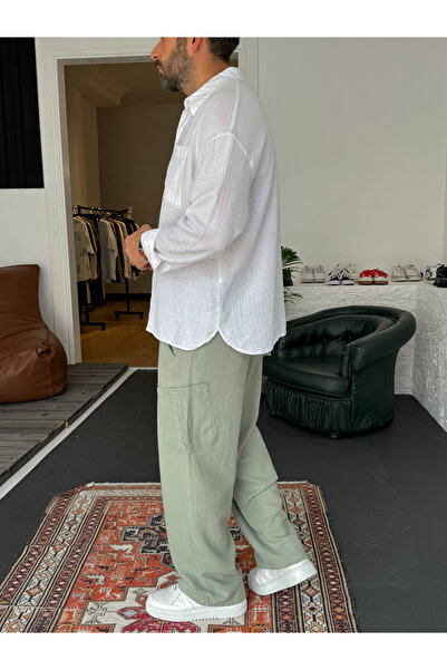 BYBASICMAN Beyaz Müslin Kumaş Uzun Kollu Gömlek G-5186/5468