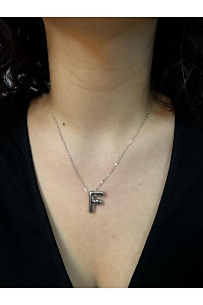 Asef Hediye قلادة بالون فضية اللون بحرف F