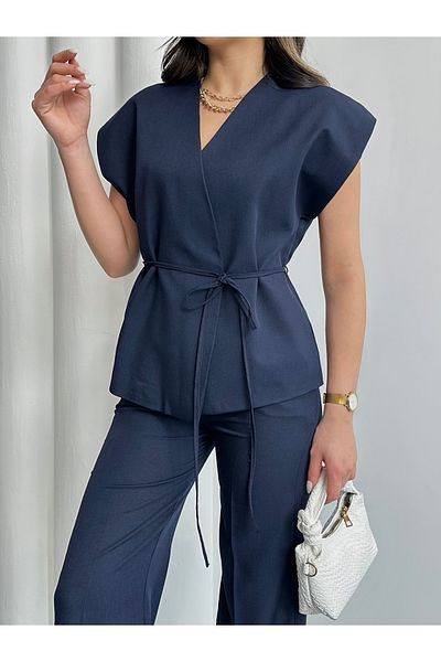 MD trend Women's Wrap Lace-Up Tank Top and Palazzo Pants Two-Piece Set
