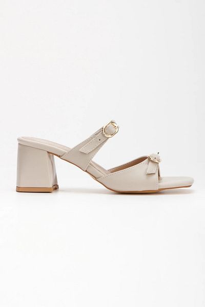 Satenora Zenith Beige Thick Heeled Slippers