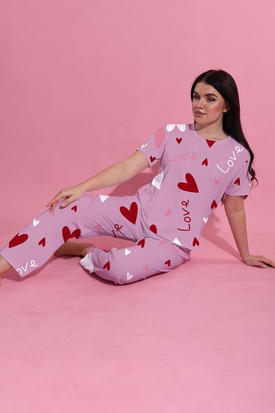 şuranur Wide Fit Heart Bamboo Patterned Pajama Set