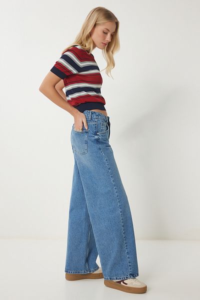 Lovelyİstanbul Blugi cu picioare late - ALBASTRU LUS0098