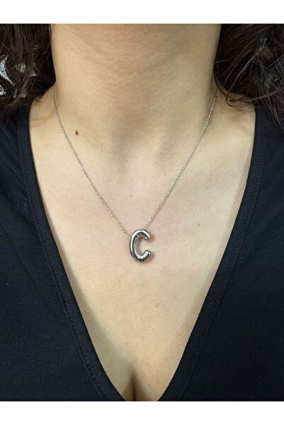 Asef Hediye قلادة بالون فضية اللون بحرف C