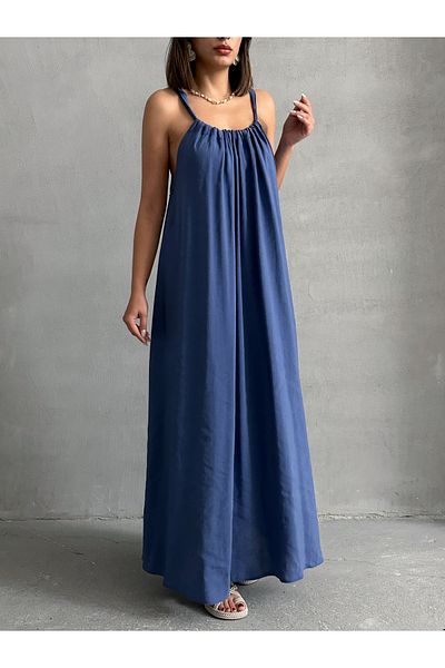 BEJNA Γυναικείο Indigo Halter Φόρεμα Relaxed Maxi Modal