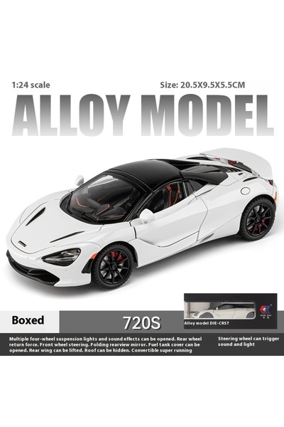 Choice white with box 1: 24 720S alloy sports car model with four wheels and shock absorption function, sui